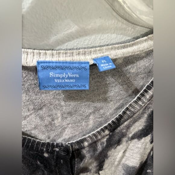 Simply Vera Vera Wang Cardigan Sweater Mesh Bottom Black Grey Multi Petite L - Picture 6 of 11